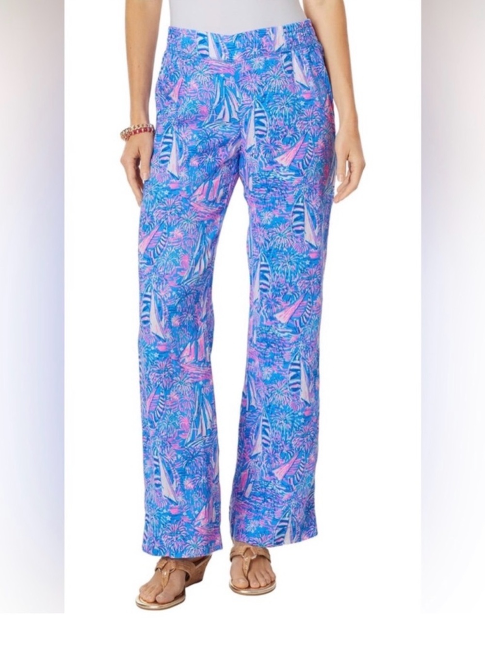 Lilly Pulitzer Blue & Pink Sailprint Wide-Leg Pants
